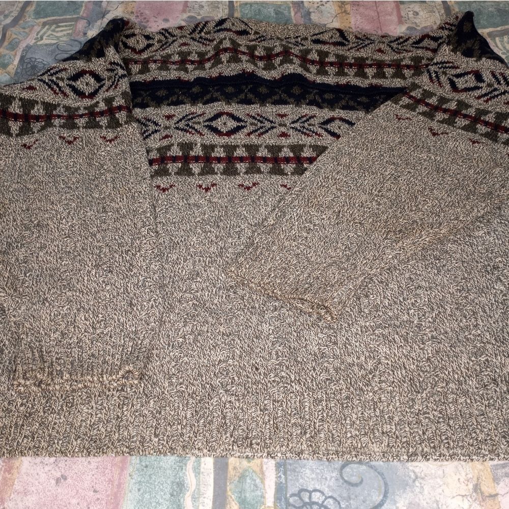 Vtg Trader Bay Mens Sweater XL Gray Crewneck Cotton/Acrylic Pullover